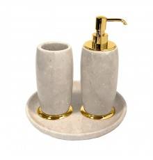 3SC Elegance Коплект: стакан, дозатор, лоток, цвет: мрамор botticino/золото 24к. Lucido. EL99ABTGD