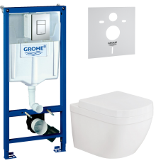 Комплект Унитаз подвесной Grohe Euro Ceramic 39328000 + Крышка 39330001 с микролифтом + Инсталляция Rapid SL 38772001 3 в 1 с кнопкой смыва + Шумоизоляция 37131000