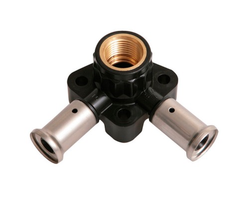 Водорозетка угловая ВР c черной заглушкой BP04 1/2 ПВДФ пресс, 16x1/2 x16 (40 мм), HENCO 3PK-160416BP