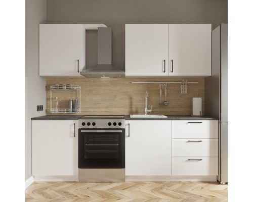 Кухонный гарнитур Domaci Болонья 240 см, фасад белый, ручка черная, столешница луна KUH-708360