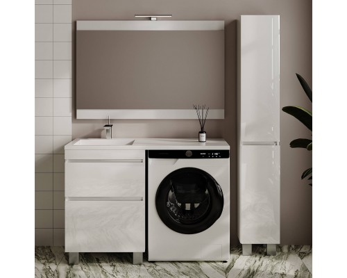 Мебель для ванной комнаты Style Line Даллас Леон 120 L Люкс Plus напольная, белая, для стиральной машины, 2 ящика