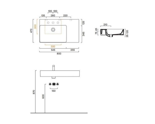 Catalano Premium Раковина 80x47см чаша слева, без отв., цвет: белый глянцевый. 0220840001