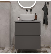 Тумба с раковиной STWORKI Колдинг 60 антрацит, с раковиной Moduo 40 RING, столешница серая матовая