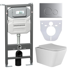 Комплект Унитаз подвесной Ceramicanova Metric CN3007 безободковый, с микролифтом + Инсталляция Envision CN1001M + Кнопка Round, матовый хром