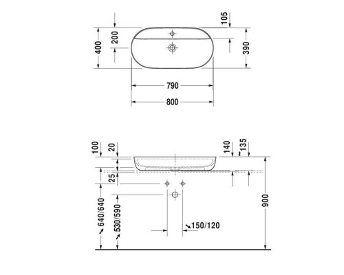 Duravit Luv Раковина накладная 80х40см., с 1 отв., без перелива, цвет: белый. 0380800000