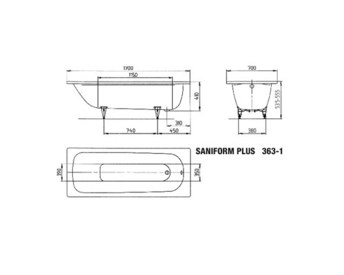 Kaldewei Saniform Plus Ваннa встраиваемая 170х70см, мод.363-1, цвет: белый. 111800010001,  581470000000