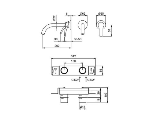 Fantini AL/23 Смеситель для раковины, настенный, излив: 200 мм, цвет: хром. 26 02 B813B