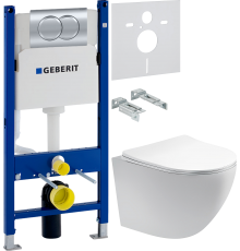 Комплект Унитаз подвесной AQUATEK Европа AQ1900-00 безободковый + Инсталляция Geberit Duofix Delta 458.149.21.1 с кнопкой смыва, хром + Шумоизоляция 156.050.00.1