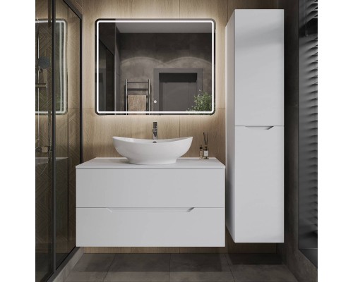 Мебель для ванной комнаты Orange Line 100 подвесная, 2 ящика, матовая белая с раковиной B08-585w