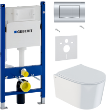 Комплект Унитаз подвесной IDDIS Stone STORDSEi25 + Инсталляция Geberit Duofix Delta 458.163.21.1 с кнопкой смыва, хром + Шумоизоляция 156.050.00.1