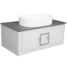 Тумба с раковиной La Fenice Cubo 90 подвесная, bianco, ручка хром, столешница черный мрамор, раковина матовая белая