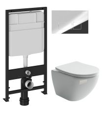 Комплект Унитаз подвесной Ceramicanova Metropol CN4002 безободковый + Инсталляция EWRIKA ProLT 0026-2020 + Кнопка 0041 хром
