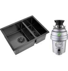 Комплект Мойка кухонная Zorg Light ZL R 580-2-440 GRAFIT графит + Измельчитель Inox D ZR-38 D