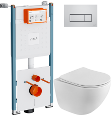 Комплект Унитаз подвесной BelBagno Libero BB11051CH-TOR/SC безободковый + Инсталляция VitrA V-Fix Core 732-5800-01PV + Кнопка Root Square 740-2380 хром