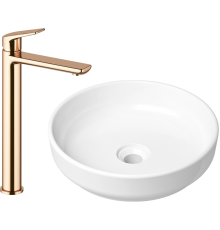 Комплект Раковина Lavinia Boho Bathroom Sink Slim 33311005 + Смеситель Wellsee ICON! for life 182309000 розовое золото
