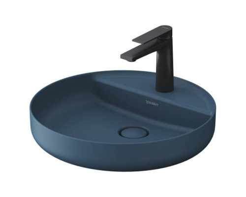 Duravit Vitrium Раковина накладная 46см., с 1 отв., круглая, из DuroCast UltraResist, без перелива, с полкой, цвет: синий матовый. 266246HB