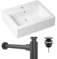 Комплект Раковина Lavinia Boho Bathroom Sink 33311014 + Донный клапан Wellsee Drainage System 182140000 матовый черный + Сифон 182105000 матовый черный