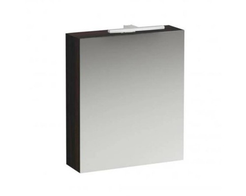 Laufen Base Шкаф зеркальный 60x18.5x70см, 1 дверца, SX, с горизонтальным элементом LED-подсветки, 2 стеклянные полки, 1 розетка, цвет: темный вяз. 4.0275.1.110.263.1