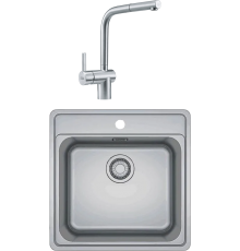 Комплект Мойка Franke Bell BCX 210-51 TL нержавеющая сталь + Смеситель Atlas Neo выдвижной излив, нержавеющая сталь