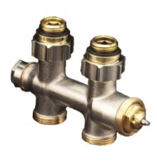 Присоединительная арматура, Oventrop, Multiblock T, на обратную и подающую линию, проходная, 3/4, 1/2, НН, PN, бар-10, T°C -от +2 до +120, латунь, цвет-никелированный, с преднастройкой, с запорной и сливной функцией, для двухтрубных систем