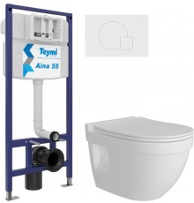 Комплект Унитаз подвесной Teymi Vitra Pro T40806 + Инсталляция Aina 1220067 + Кнопка Ellie T70024WM белый матовый