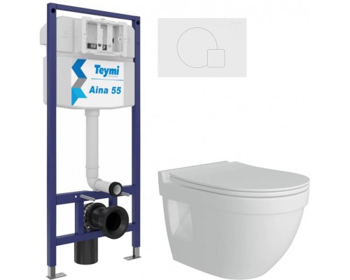 Комплект Унитаз подвесной Teymi Vitra Pro T40806 + Инсталляция Aina 1220067 + Кнопка Ellie T70024WM белый матовый