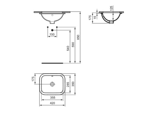 Ideal Standard Connect Раковина 42x35см., встраиваемая снизу, без отв., цвет: белый. E505601 Ideal Standard Connect Раковина 42x35см., встраиваемая снизу, без отв., цвет: белый. E505601