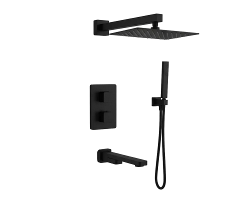 AQM8412MB Savona Набор с терм. для компл. ванны с изливом, верхним и ручн. душем, цвет черный мат AQM8412MB