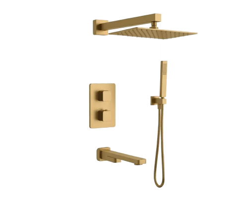 AQM8412BG Savona Набор с терм. для компл. ванны с изливом, верхним и ручн. душем, цвет золото шлиф AQM8412BG