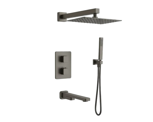 AQM8412GM Savona Набор с терм. для компл. ванны с изливом, верхним и ручн. душем, цвет металл AQM8412GM