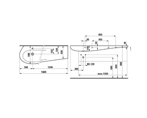 Laufen Alessi One Раковина 160х50х16.5 см, 1 отв., покрытие LLC, цвет: белый. 8.1497.1.400.104.1 Laufen Alessi One Раковина 160х50х16.5 см, 1 отв., покрытие LLC, цвет: белый. 8.1497.1.400.104.1