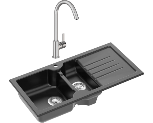 Комплект Мойка кухонная Domaci Сиена 54100-110 черная матовая + Смеситель Ливорно 33080-229/1GB-IG11