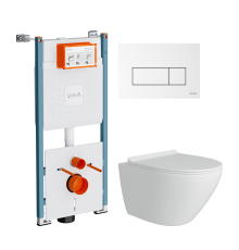 Комплект Унитаз подвесной Teymi Lina Pro T40106 с микрофлитом, безободковый, белый + Инсталляция VitrA V-Fix Core 732-5800-01PV + Кнопка Root Square 740-2300 белая глянцевая