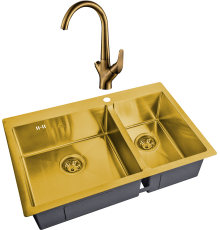 Комплект Мойка кухонная Steel Hammer SH 78-2-51-L BRONZE бронза + Смеситель SH 815 BRONZE