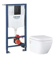 Комплект Унитаз подвесной Grohe Euro Ceramic 39703000 безободковый + Инсталляция Rapid SL 1000044 3 в 1 с панелью смыва