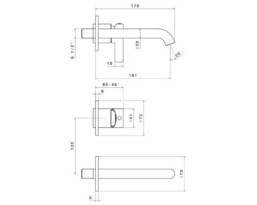 Kerama Marazzi Linea Смеситель для раковины, встраиваемый, излив: 17см., цвет: хром. 71028EKM.21.018 Kerama Marazzi Linea Смеситель для раковины, встраиваемый, излив: 17см., цвет: хром. 71028EKM.21.018