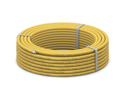 Труба гофрированная из нержавеющей стали SS304 Stahlmann 15A, отожженная в оболочке желтая, 10м SP3041502010