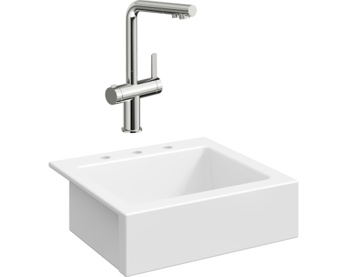 Комплект Мойка кухонная Domaci Сиена 50166-101 с 3 отверстиями, белый глянец + Смеситель STWORKI 23020-648/1BG-IG11