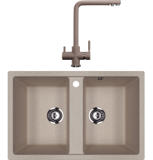 Комплект Мойка кухонная Ulgran U-608 -302 песочная + Смеситель U-016 -302 песочный