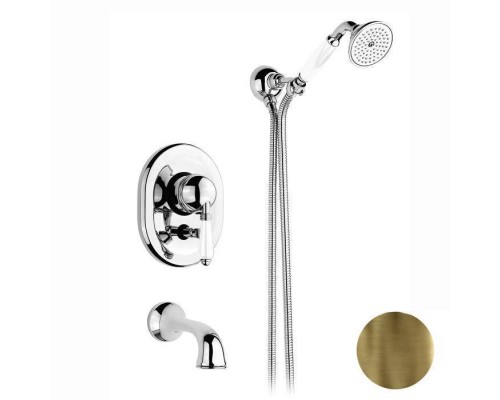 Nicolazzi P.m. Blanc Смеситель для ванны, встраиваемый, с   изливом 16см., и ручным душем, ручки белая керамика, цвет: бронза. 3400BZ76