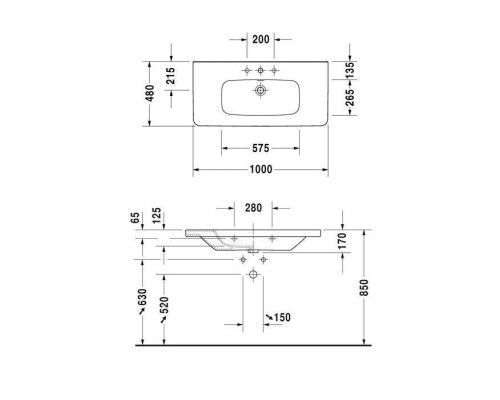Duravit DuraStyle Раковина 100х48 см, 3 отв., с переливом, цвет: белый. 2320100030