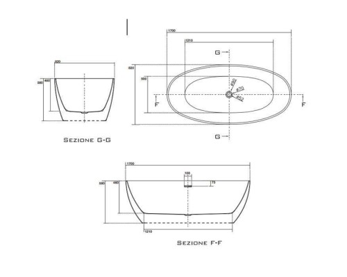 Kerasan Flo Ванна отдельностоящая, акриловая 170х82х58см в комплекте со сливом Click-clack, цвет: белый. 742901 Kerasan Flo Ванна отдельностоящая, акриловая 170х82х58см в комплекте со сливом Click-clack, цвет: белый. 742901