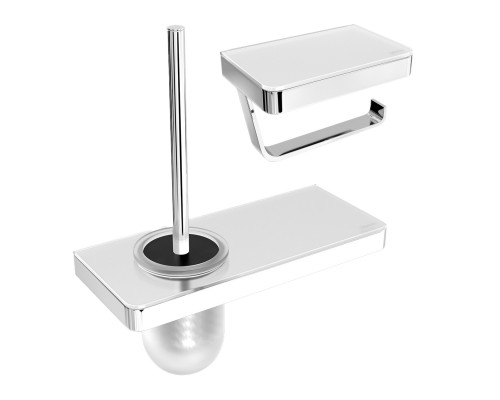 Набор Держатель Lemark Glass line 9721028 хром, белый + Ершик 9761031 с полкой, хром, белый