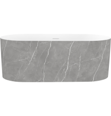 Акриловая ванна Wellsee Chalice Perfection 165x75 см, отдельностоящая, матовый серый мрамор, глянцевая белая, овальная, на ножках, со сливом-переливом, с донным клапаном, фурнитура белая