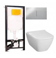 Комплект Унитаз подвесной Geberit Smyle Square 500.683.01.1 с крышкой-сиденьем с микролифтом + Инсталляция OLI 80 ECO Sanitarblock mechanic 3 в 1 с кнопкой смыва