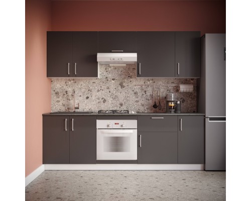 Кухонный гарнитур Domaci Болонья 240 см, фасад графит, ручка хром, столешница луна KUH-1000014