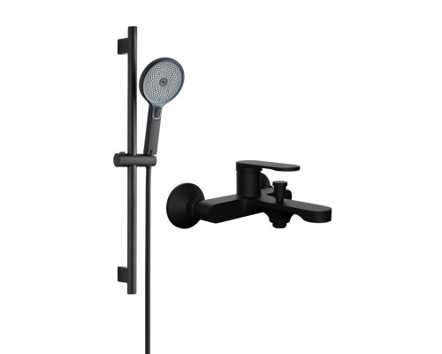 Смеситель для ванны с душем STWORKI Ноттвиль S34100BK + Душевой гарнитур Гётеборг S03190BK, матовый черный