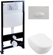 Комплект Унитаз подвесной Villeroy   Boch Subway 2.0 5614R201 alpin + Инсталляция EWRIKA ProLT 0026-2020 + Кнопка 0052 белая