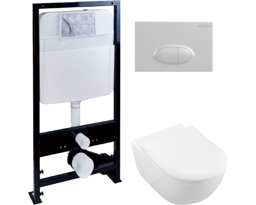 Комплект Унитаз подвесной Villeroy   Boch Subway 2.0 5614R201 alpin + Инсталляция EWRIKA ProLT 0026-2020 + Кнопка 0052 белая