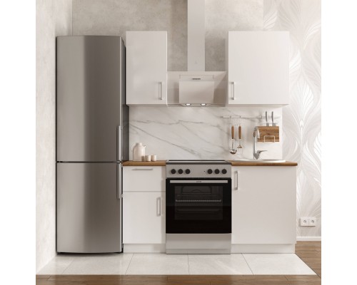 Кухонный гарнитур Domaci Болонья 160 см, фасад белый, ручка хром, столешница дуб вотан KUH-708282